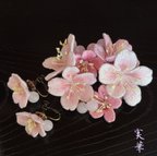 作品立体刺繍 桜ブローチ イヤリング