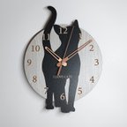 作品【期間限定値下げ3000円引き】【文字入れ】ねこちゃん はみ出し壁掛け時計 猫2　黒 静音壁掛け時計
