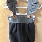 作品*ハンドメイド*肩紐フリル　ツートン　デニムかぼちゃロンパース