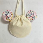 作品パンダの耳巾着　ピンク花柄