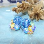作品紫陽花の耳飾り ブルー ピアス ビーズ刺繍 サージカルステンレス