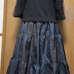 作品着物リメイク　シンプル　藍色系　大島のパッチワークティアードスカート　フリーサイズ
