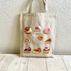 作品Cafe-sweets☆羊毛刺繍コットンリネントート〜スイーツ&すいーつ🍰🍓🍰