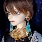 作品●イヤリング Beads Shower(Blue) ● 1/3ドール向け ノンホールピアス