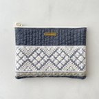 作品flat pouch M /インド刺繍リボンのフラットポーチ