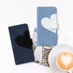 作品Big Heart♡Denim　はめ込み式手帳型ケース 　スマホケース　Android機種ほぼ全機種対応　名入れ