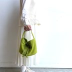 作品［新作/完成品ｱﾘ］ピスタチオグリーンのくったり帆布のミニマルフリンジバッグ