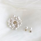 作品Cotton pearl volume circle brooch & pierce/earring SET