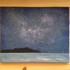 作品星に包まれた海辺　the seaside surrounded by stars  アクリル画　原画　インテリア　ギフト