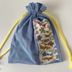 作品【プチプラ限定商品】一枚仕立て巾着袋　ポイントにリバティ帆布生地使用　現物をお送りします