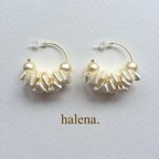 作品再販 【halena.】 リボンパールフープピアス  クリーム   /  パール リボン セレモニー 入学式 結婚式 プレゼント