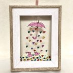 作品かわいいステンドグラス風絵画　ハートの雨