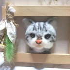 作品【送料無料】羊毛フェルト 猫 額縁入り アメリカンショートヘア
