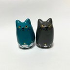 作品金色の目の猫 置物 ペア