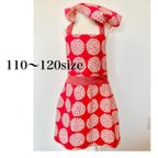 作品子供　エプロン＆三角巾⭐︎110〜120 サークルフラワー　ピンク　赤　紫陽花