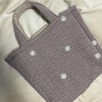 作品大人気　刺繍ヌビバッグ　トートバッグ　マーガレット　アーモンドグレー　ミニ　選べる内布