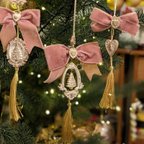 作品ピンクのクリスマスオーナメント装飾4個セット