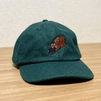 作品※商品ページ引越しました！リスの刺繍ウールキャップ/ フォレストグリーン　【送料無料】