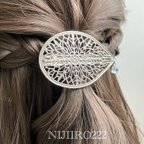 作品透かしリーフと雫のミニバレッタ ☆送料無料☆ #シルバー　#ヘアアクセサリー　#プチギフト　レジン　