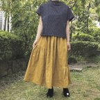 作品リネン マスタード の かわいい 切り替えギャザースカート