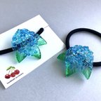 作品紫陽花 クリア ヘアゴム 青 水色 レジン