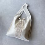作品インド刺繍リボンのmarché bag  ／ ivory  マルシェバッグ　エコバッグ　