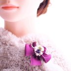 作品～purple flower～　紫シルクリボンのコサージュ＊スカーフピン