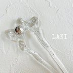 作品-Summer Collection- silver & clear hair stick