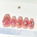 作品チーク✨ワンホンネイル💅ネイルチップ