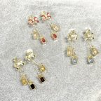 作品揺れるリボン🎀プレゼント🎁ピアス/青🩵水色🩵ライトブルー🩵