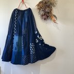 作品古布　藍染雪ん子の台形ギャザースカート