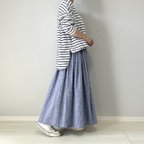 作品上質ベルギーリネンのダンガリースカート　杢ブルー