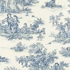 作品トワルドジュイ toile de jouy 素朴な生活 ブルー 青 ダブル幅280cm