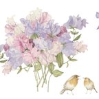 作品花と聖書と小鳥のポストカード８種、４８枚１セット
