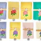 作品リネン手刺繍ハンカチ「紫陽花」30cm×30cm　様々な色