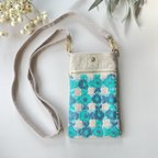 作品レトロ お花刺繍 ピンク×ブルー お出かけしたくなる スマホポシェット ギフト 母の日 スマホショルダー