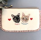 作品【2匹同時刺繍】うちの子刺繍フリルポーチ