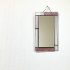作品ピンクガラスのステンドグラスミラー　壁掛け鏡