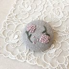 作品紫陽花の刺繍ブローチ ピンク フランス刺繍