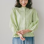 作品限定色「春色」【ペールグリーン】Cotton　lace　balloonsleeve　blouse