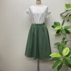 作品コットン☆サイズ調整可♪ライトカーキカラーのギャザーフレアースカート(*'▽'*) 