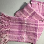 作品手織りのマフラーピンク色