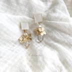 作品Color Square mat flower tassel pierce/earring(Off-white) [cc]