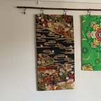 作品お雛様・お節句に　黒地草木刺繍袋帯リメイク　タペストリー　お部屋のアクセント　風水に