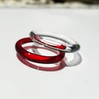 作品重ねづけもカワイイ！　細身・軽やかリング　シンプル・ストレートのガラスの指輪　真紅・クリムゾンレッド