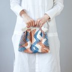 作品スラッシュキルト ２WAY クラッチバッグ ハンドバッグ 【clutch bag mini】 キャロットオレンジ x ブルーシェル