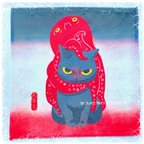 作品縁起物の猫に蛸が描かれた浮世絵風ハンドタオル・黒猫