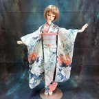 作品正絹 紅白 牡丹の振袖👘 58cmドール SD13 BJD ドール着物