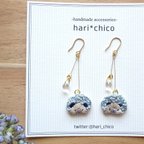 作品【受注生産】手刺繍 3色展開 紫陽花ハリネズミとしずく ピアスorイヤリング