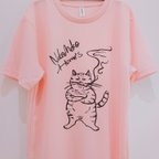 作品ワイルドねこTシャツ men's Mサイズピンク